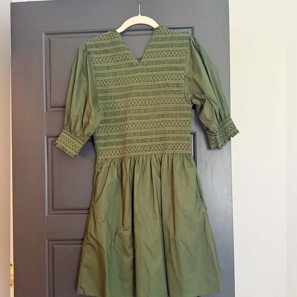 Hill House Olive Green Smocked Mini Dress - Picture 2 of 4